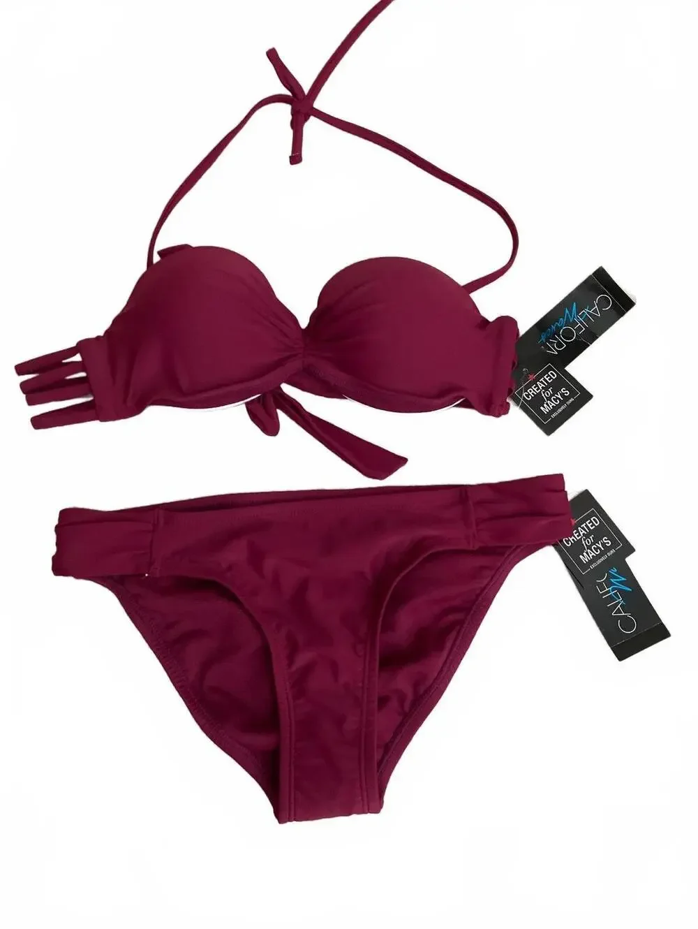 NWT California Waves Two-Piece Bikini Swimsuit Set in Burgundy, Size Small